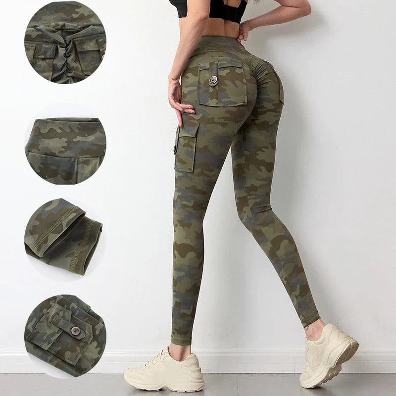 Legging Feminina de Treino Camuflada com Bolso - Rinove Store